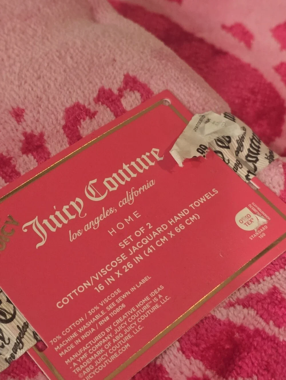 Juicy Couture Home Bows & Leopard Print Plush Oversized Bath Towel Set- Pink